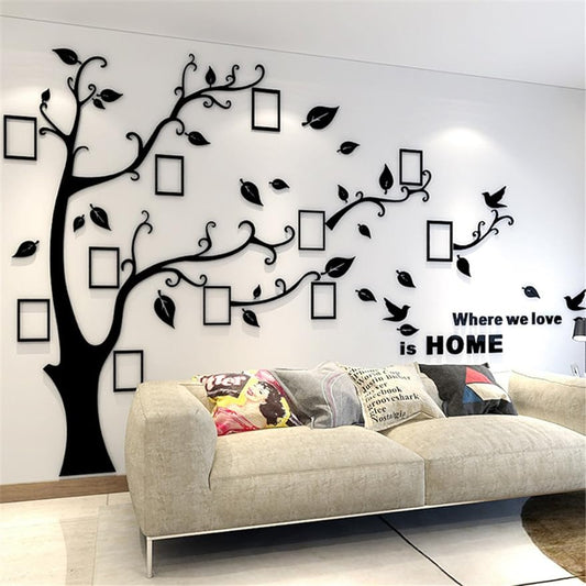3D Tree Wall Stickers - DIY Photo Frame Tree Wall Decal Family Photo Frame Sticker Murals Wall Decor Living Room Bedroom TV Background Home Decorations (S:54 * 39in,Black Right)