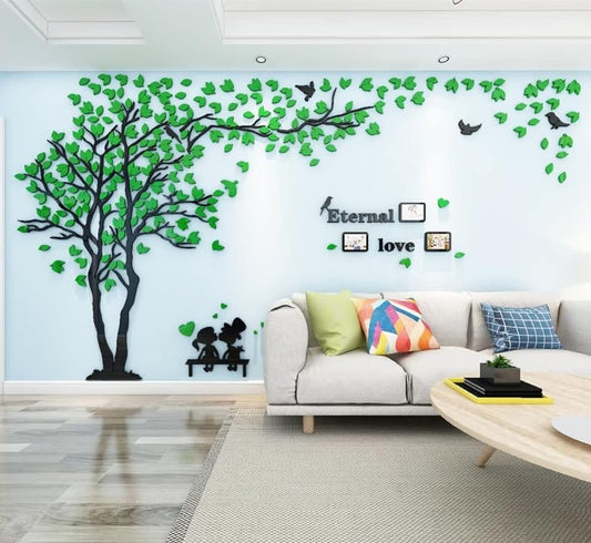 3D Tree Wall Stickers DIY Family Photo Frame Tree and Birds Wall Decals Tree Stickers Murals Décor for Living Room Bedroom Home Decorations(Frame Tree-Green Left,M-79X39in)