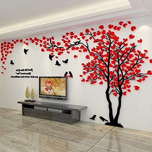 3D Tree Wall Stickers - DIY Tree and Birds Wall Decals Family Couple Tree Stickers Murals Wall Decor for Living Room Bedroom TV Background Home Decorations(Silver Right,M-98X51in)