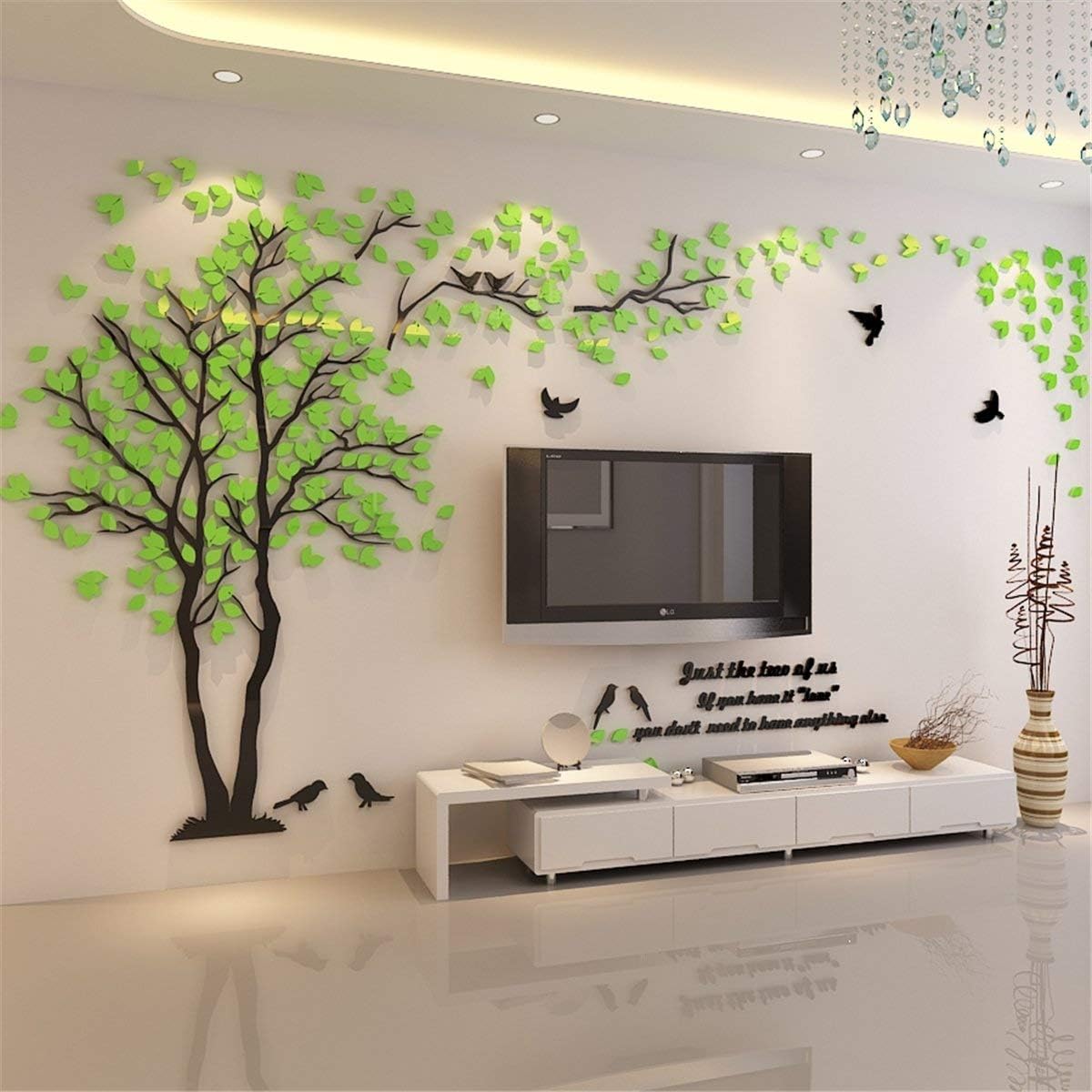 3D Tree Wall Stickers - DIY Tree and Birds Wall Decals Family Couple Tree Stickers Murals Wall Decor for Living Room Bedroom TV Background Home Decorations(Silver Right,M-98X51in)