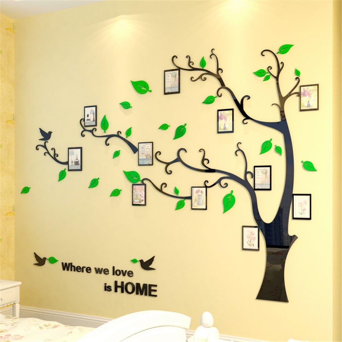 3D Tree Wall Stickers - DIY Photo Frame Tree Wall Decal Family Photo Frame Sticker Murals Wall Decor Living Room Bedroom TV Background Home Decorations (S:54 * 39in,Black Right)