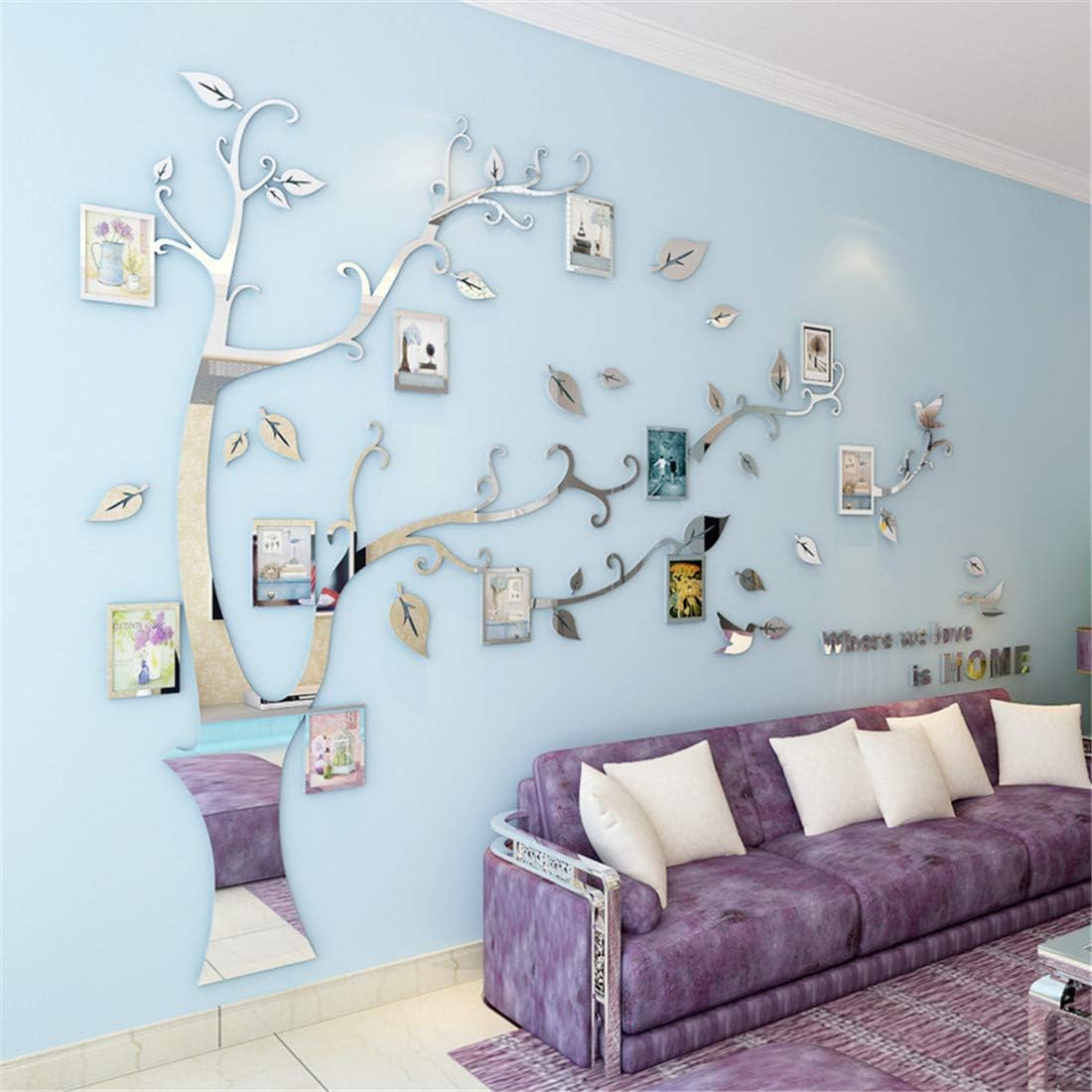 3D Tree Wall Stickers - DIY Photo Frame Tree Wall Decal Family Photo Frame Sticker Murals Wall Decor Living Room Bedroom TV Background Home Decorations (S:54 * 39in,Black Right)