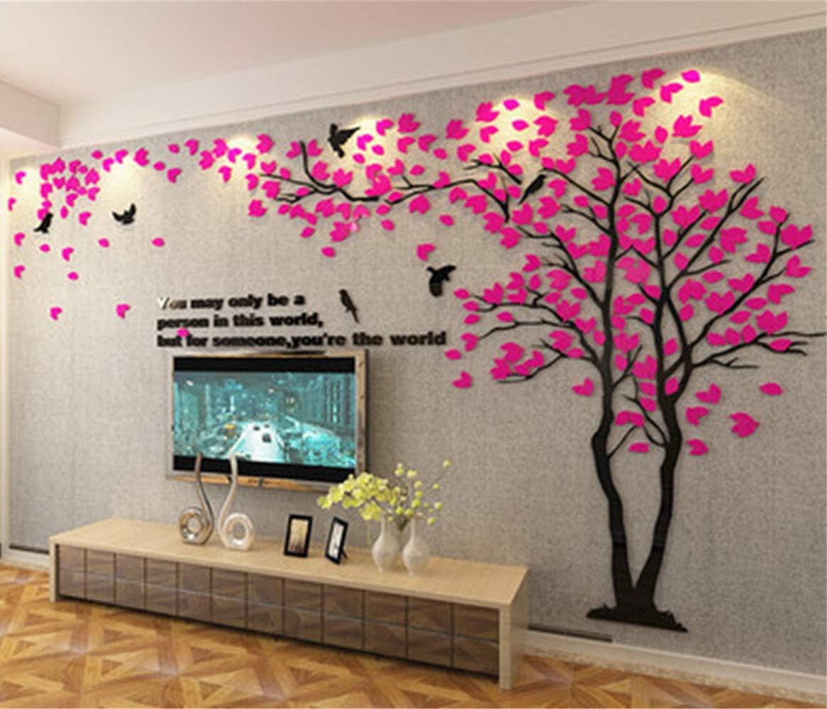 3D Tree Wall Stickers - DIY Tree and Birds Wall Decals Family Couple Tree Stickers Murals Wall Decor for Living Room Bedroom TV Background Home Decorations(Silver Right,M-98X51in)