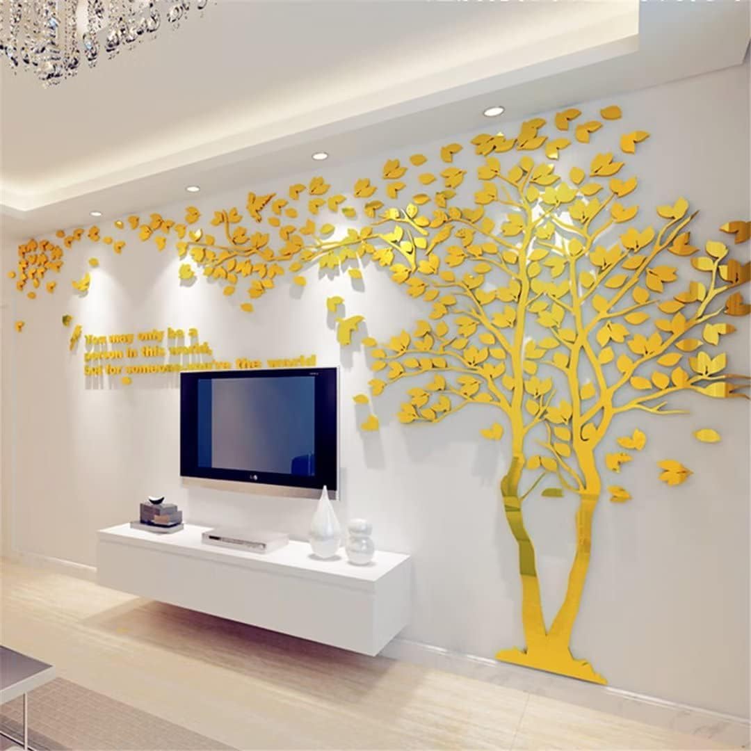 3D Tree Wall Stickers - DIY Tree and Birds Wall Decals Family Couple Tree Stickers Murals Wall Decor for Living Room Bedroom TV Background Home Decorations(Silver Right,M-98X51in)