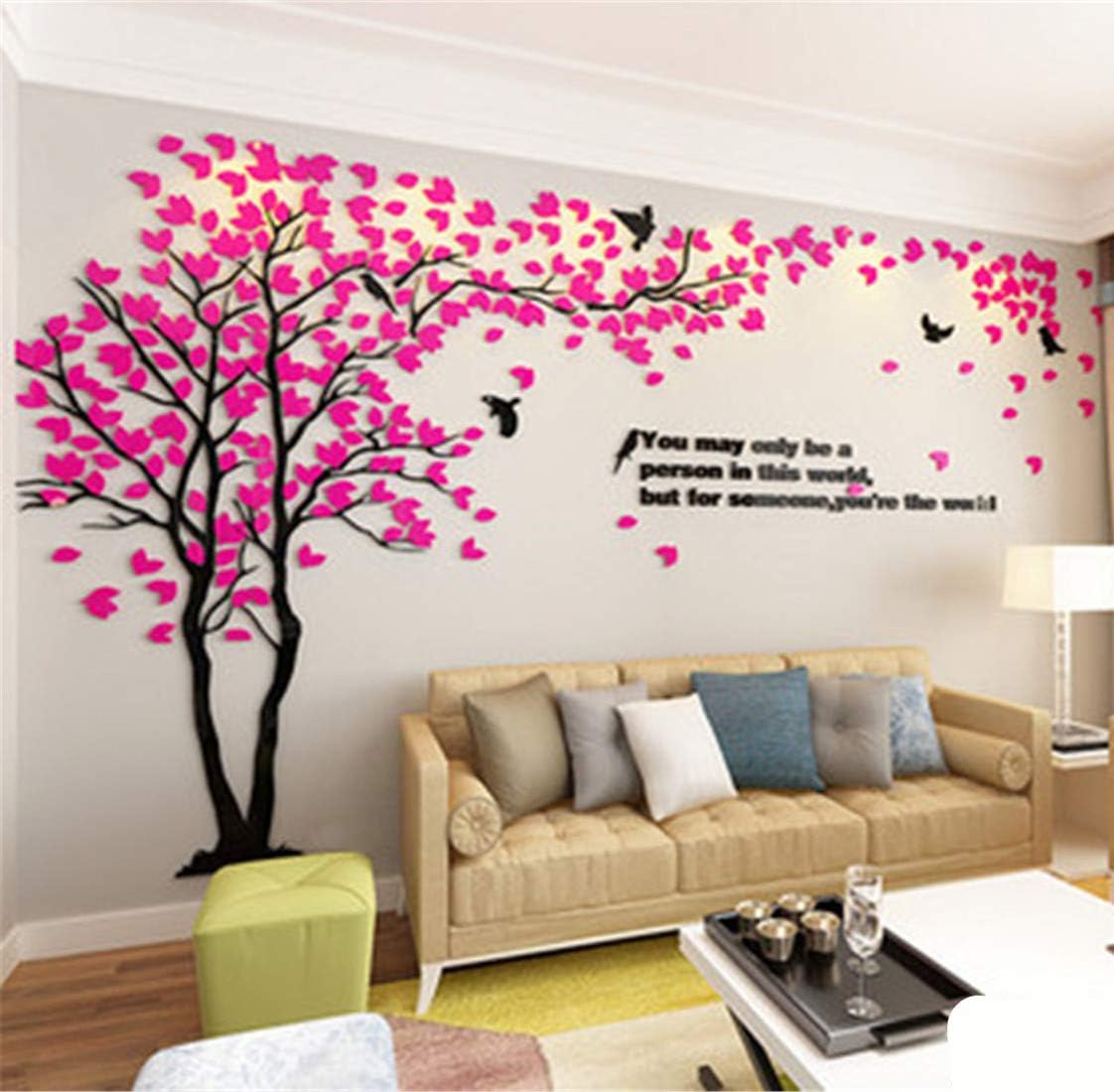 3D Tree Wall Stickers - DIY Tree and Birds Wall Decals Family Couple Tree Stickers Murals Wall Decor for Living Room Bedroom TV Background Home Decorations(Silver Right,M-98X51in)