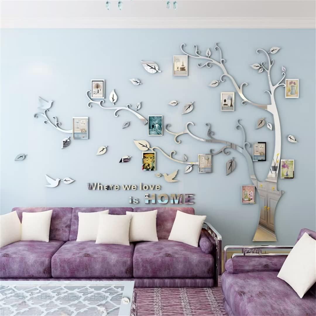 3D Tree Wall Stickers - DIY Photo Frame Tree Wall Decal Family Photo Frame Sticker Murals Wall Decor Living Room Bedroom TV Background Home Decorations (S:54 * 39in,Black Right)