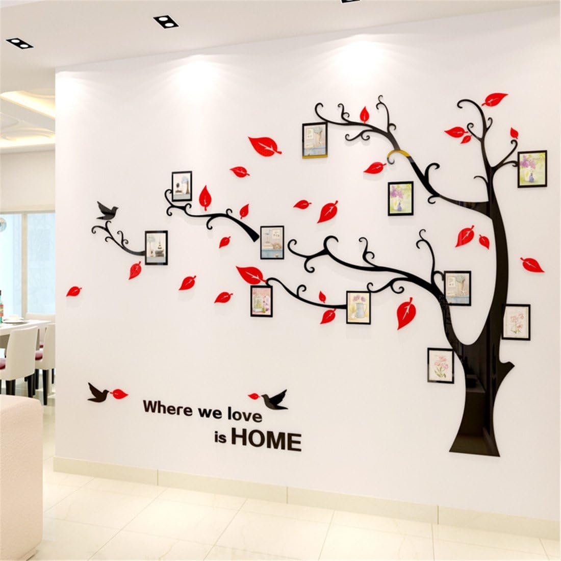 3D Tree Wall Stickers - DIY Photo Frame Tree Wall Decal Family Photo Frame Sticker Murals Wall Decor Living Room Bedroom TV Background Home Decorations (S:54 * 39in,Black Right)