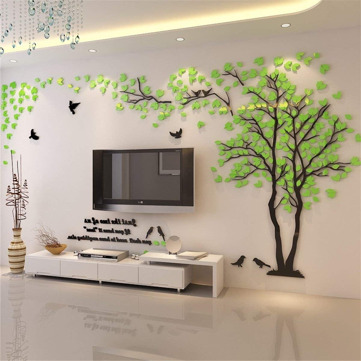 3D Tree Wall Stickers - DIY Tree and Birds Wall Decals Family Couple Tree Stickers Murals Wall Decor for Living Room Bedroom TV Background Home Decorations(Silver Right,M-98X51in)