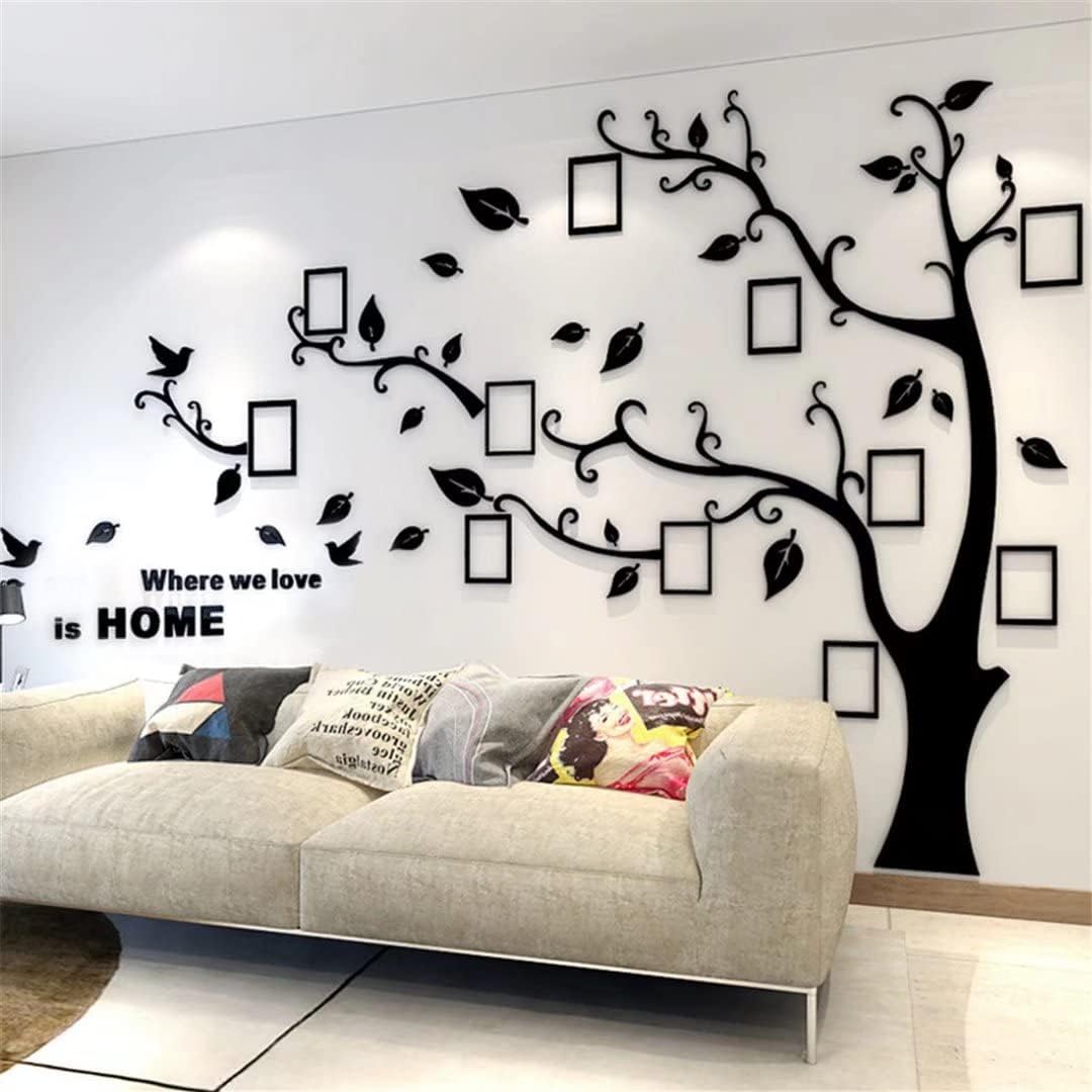 3D Tree Wall Stickers - DIY Photo Frame Tree Wall Decal Family Photo Frame Sticker Murals Wall Decor Living Room Bedroom TV Background Home Decorations (S:54 * 39in,Black Right)