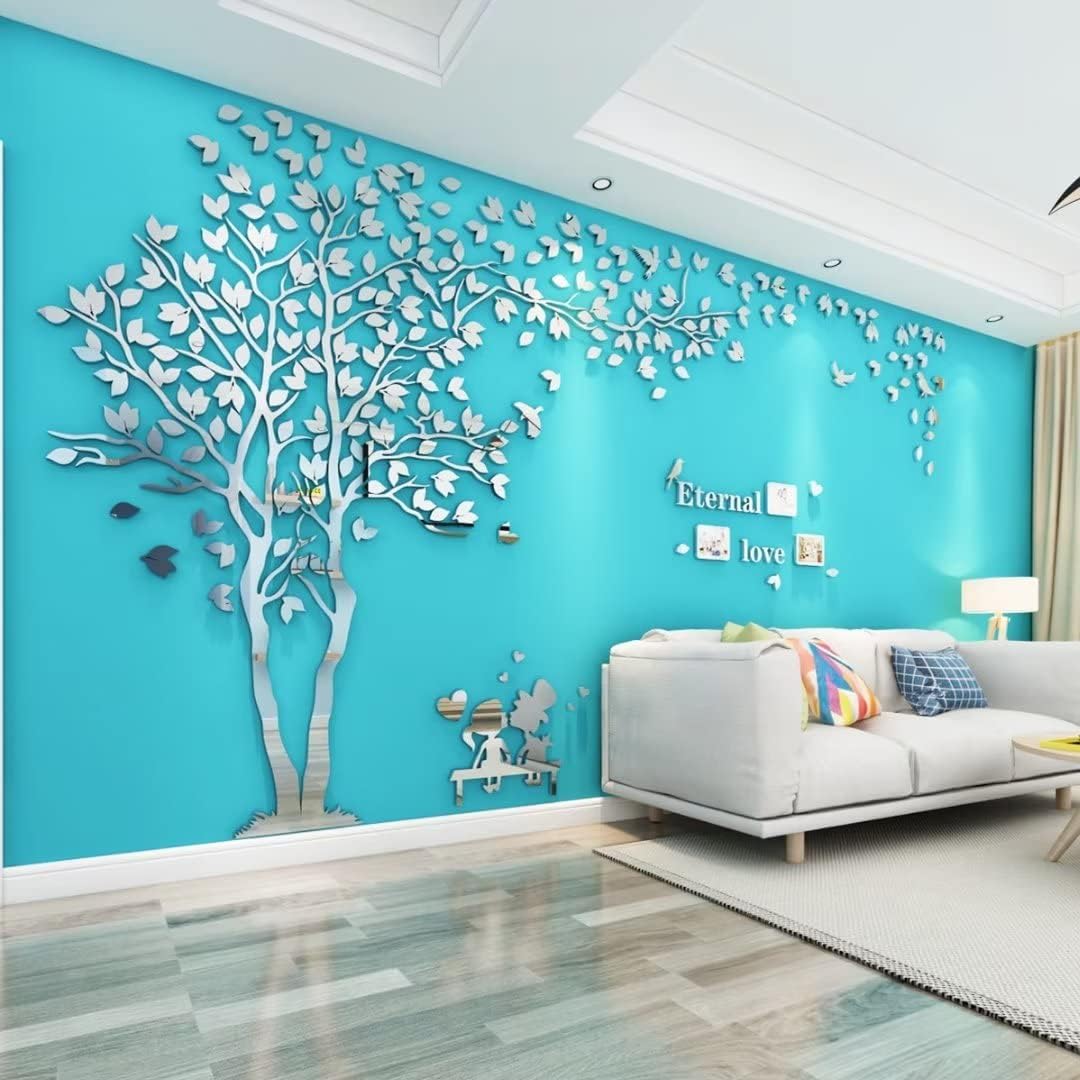 3D Tree Wall Stickers DIY Family Photo Frame Tree and Birds Wall Decals Tree Stickers Murals Décor for Living Room Bedroom Home Decorations(Frame Tree-Green Left,M-79X39in)