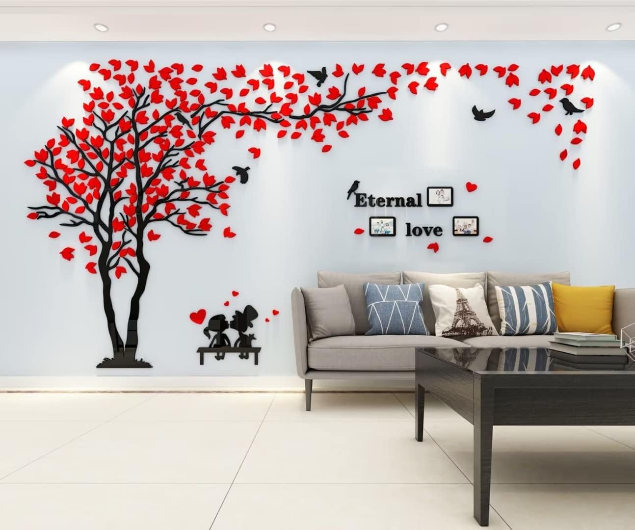 3D Tree Wall Stickers DIY Family Photo Frame Tree and Birds Wall Decals Tree Stickers Murals Décor for Living Room Bedroom Home Decorations(Frame Tree-Green Left,M-79X39in)