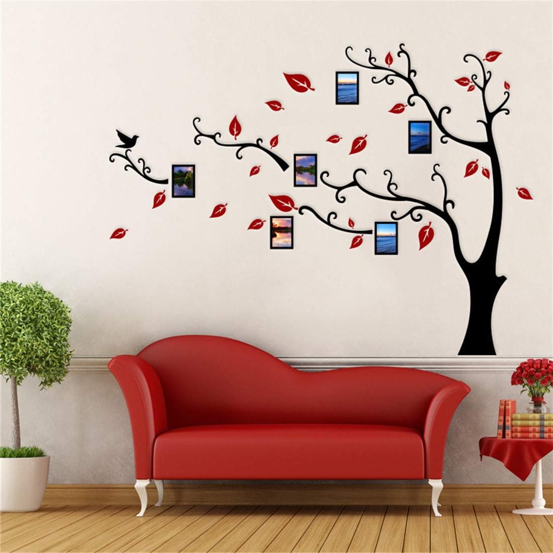 3D Tree Wall Stickers - DIY Photo Frame Tree Wall Decal Family Photo Frame Sticker Murals Wall Decor Living Room Bedroom TV Background Home Decorations (S:54 * 39in,Black Right)