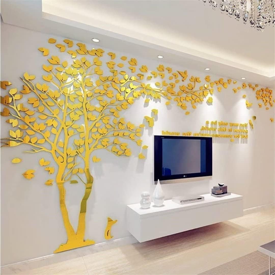 3D Tree Wall Stickers - DIY Tree and Birds Wall Decals Family Couple Tree Stickers Murals Wall Decor for Living Room Bedroom TV Background Home Decorations(Silver Right,M-98X51in)