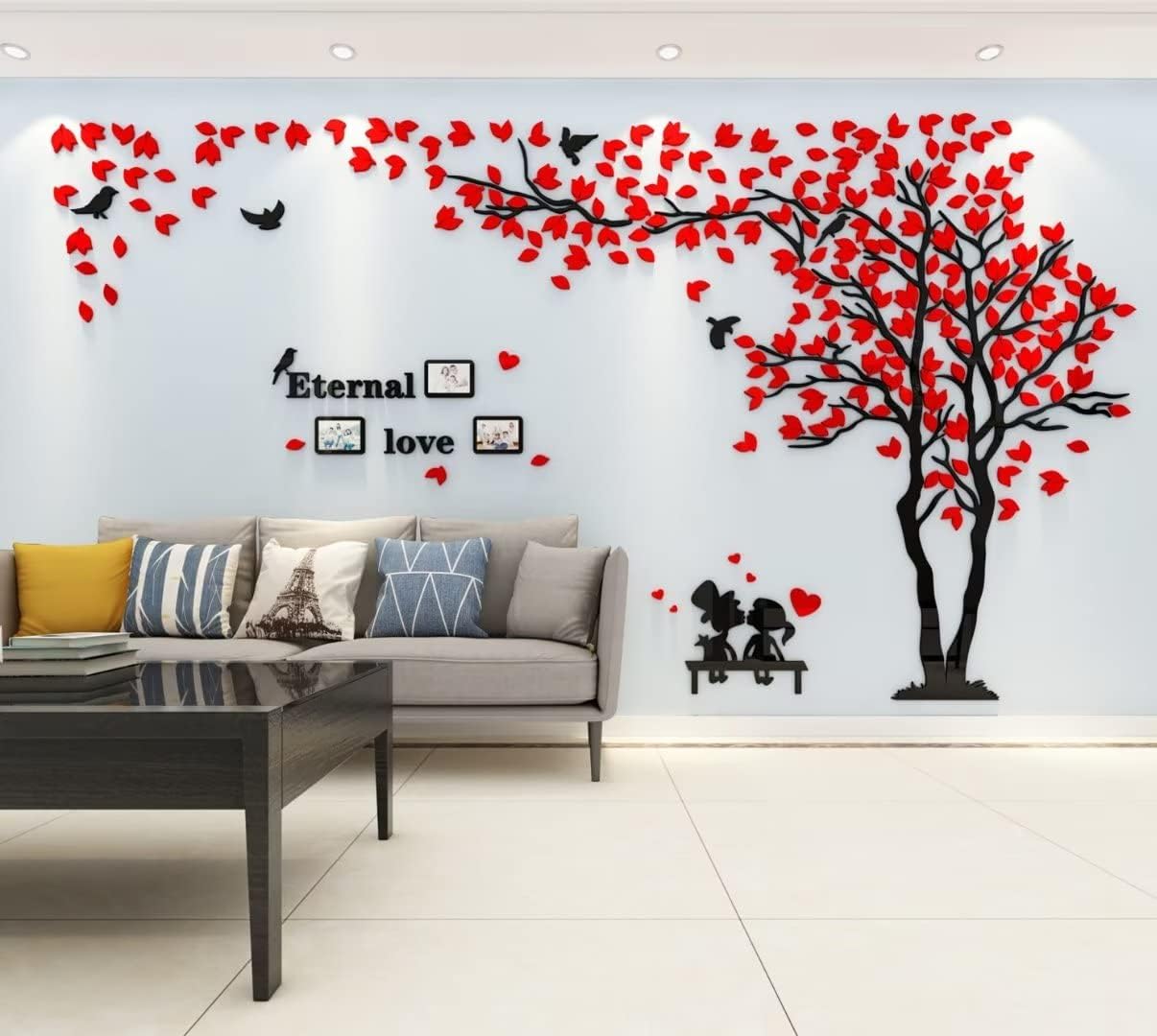 3D Tree Wall Stickers DIY Family Photo Frame Tree and Birds Wall Decals Tree Stickers Murals Décor for Living Room Bedroom Home Decorations(Frame Tree-Green Left,M-79X39in)