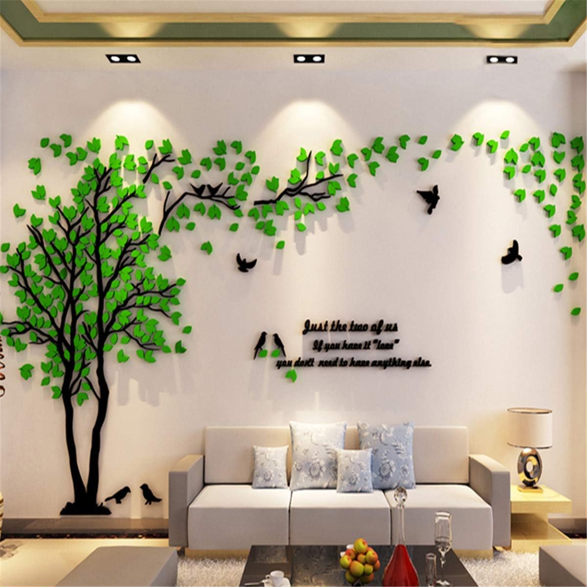 3D Tree Wall Stickers - DIY Tree and Birds Wall Decals Family Couple Tree Stickers Murals Wall Decor for Living Room Bedroom TV Background Home Decorations(Silver Right,M-98X51in)