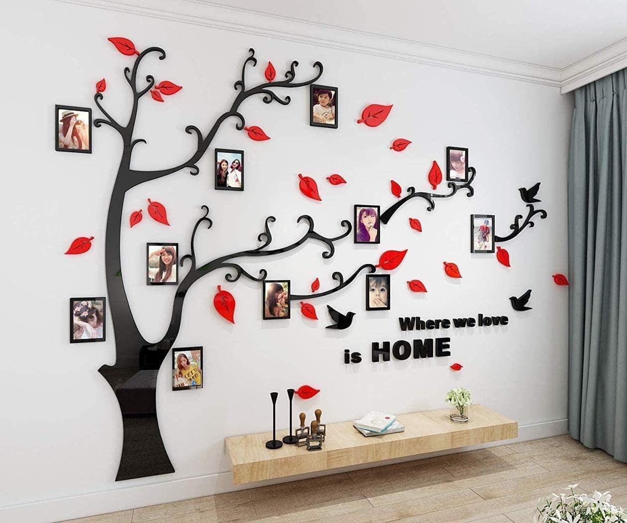 3D Tree Wall Stickers - DIY Photo Frame Tree Wall Decal Family Photo Frame Sticker Murals Wall Decor Living Room Bedroom TV Background Home Decorations (S:54 * 39in,Black Right)