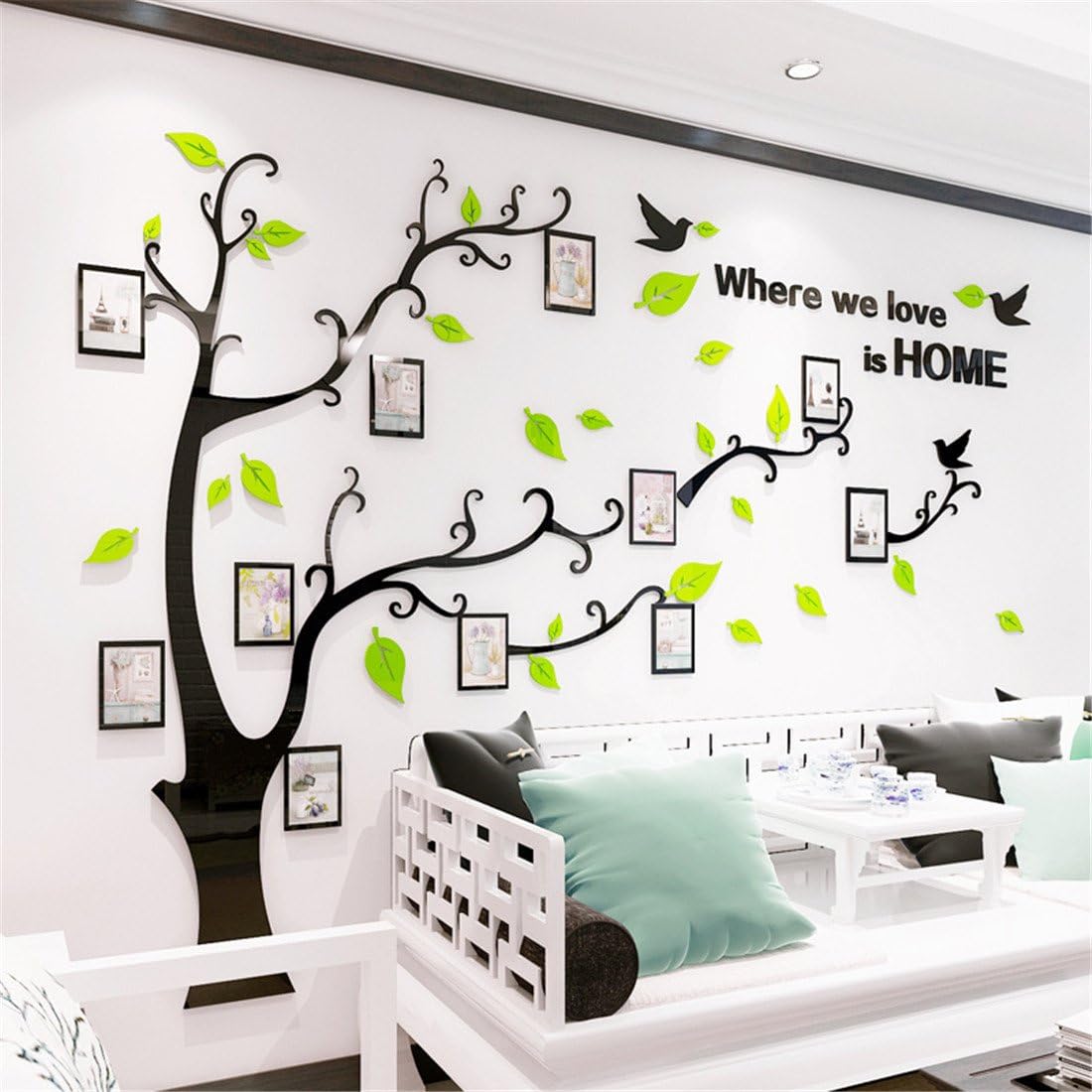 3D Tree Wall Stickers - DIY Photo Frame Tree Wall Decal Family Photo Frame Sticker Murals Wall Decor Living Room Bedroom TV Background Home Decorations (S:54 * 39in,Black Right)