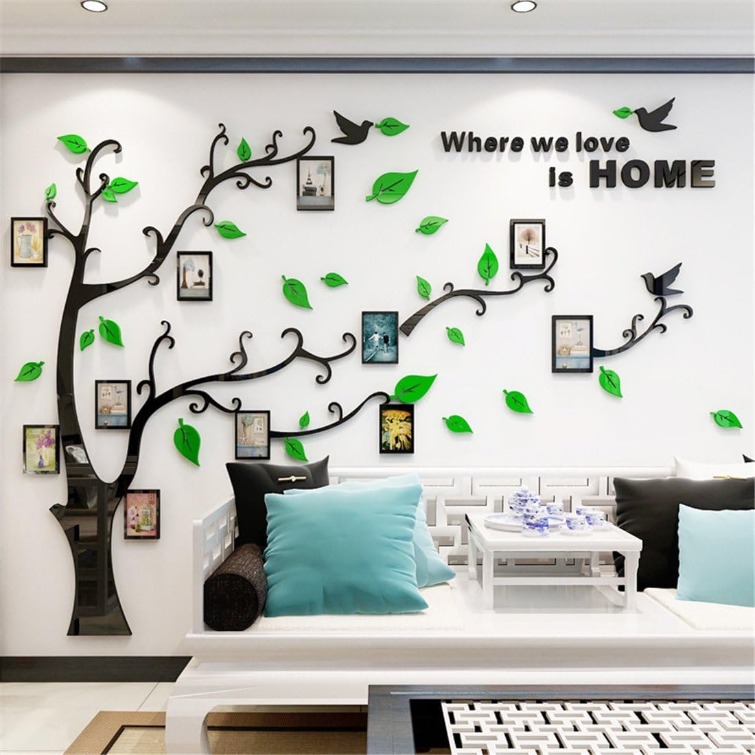 3D Tree Wall Stickers - DIY Photo Frame Tree Wall Decal Family Photo Frame Sticker Murals Wall Decor Living Room Bedroom TV Background Home Decorations (S:54 * 39in,Black Right)