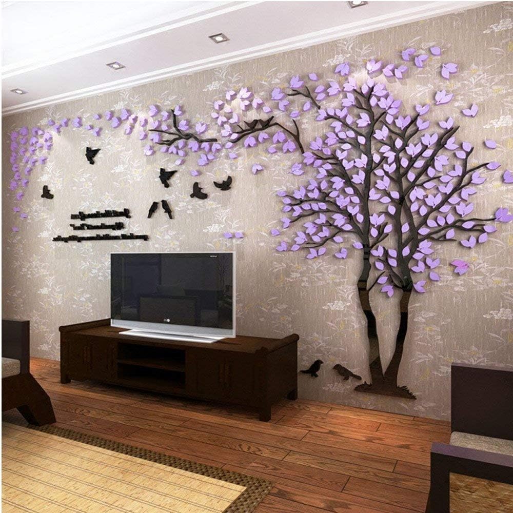 3D Tree Wall Stickers - DIY Tree and Birds Wall Decals Family Couple Tree Stickers Murals Wall Decor for Living Room Bedroom TV Background Home Decorations(Silver Right,M-98X51in)