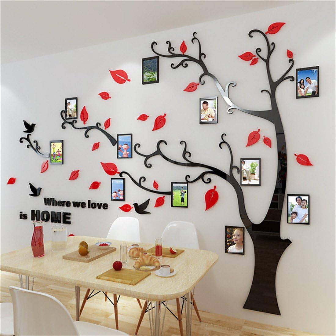 3D Tree Wall Stickers - DIY Photo Frame Tree Wall Decal Family Photo Frame Sticker Murals Wall Decor Living Room Bedroom TV Background Home Decorations (S:54 * 39in,Black Right)