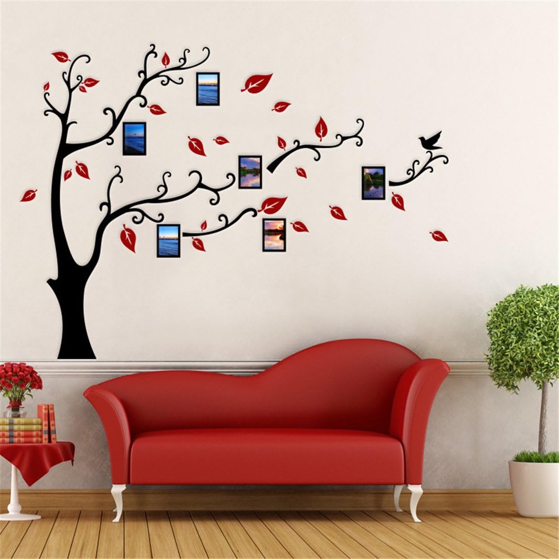 3D Tree Wall Stickers - DIY Photo Frame Tree Wall Decal Family Photo Frame Sticker Murals Wall Decor Living Room Bedroom TV Background Home Decorations (S:54 * 39in,Black Right)