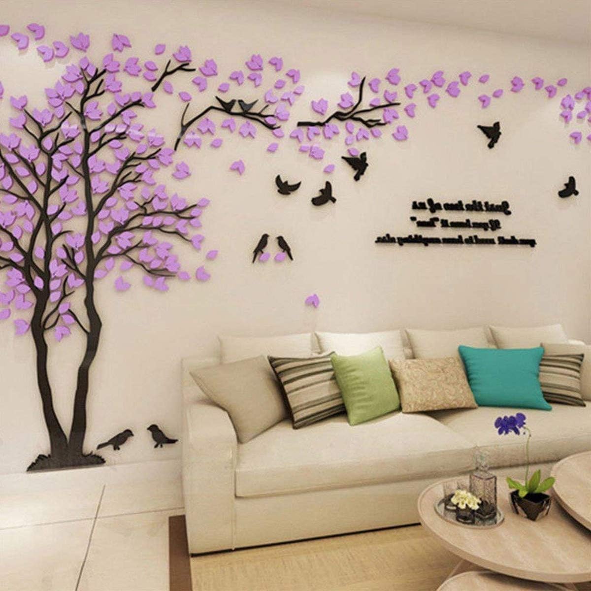 3D Tree Wall Stickers - DIY Tree and Birds Wall Decals Family Couple Tree Stickers Murals Wall Decor for Living Room Bedroom TV Background Home Decorations(Silver Right,M-98X51in)