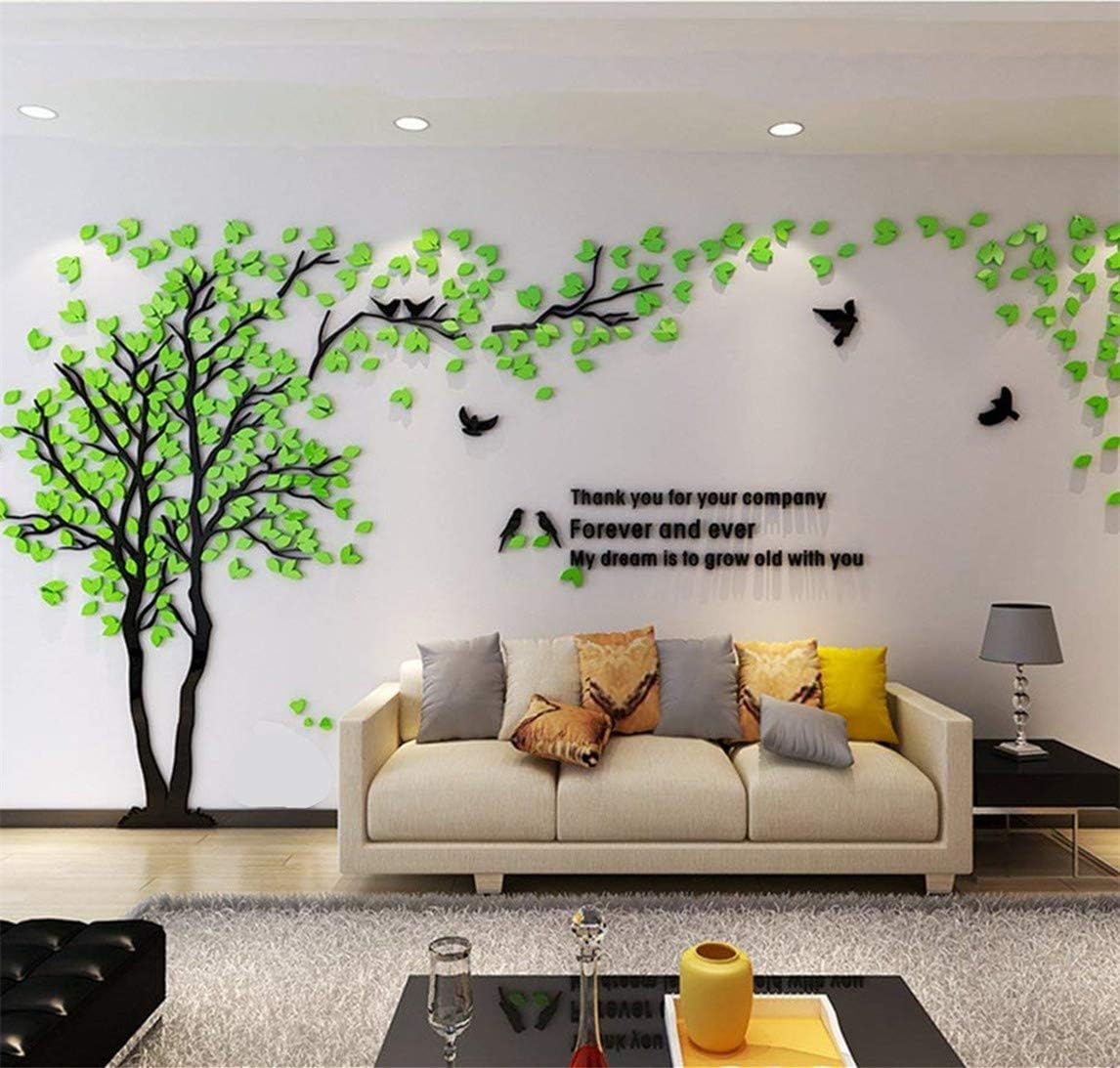 3D Tree Wall Stickers - DIY Tree and Birds Wall Decals Family Couple Tree Stickers Murals Wall Decor for Living Room Bedroom TV Background Home Decorations(Silver Right,M-98X51in)