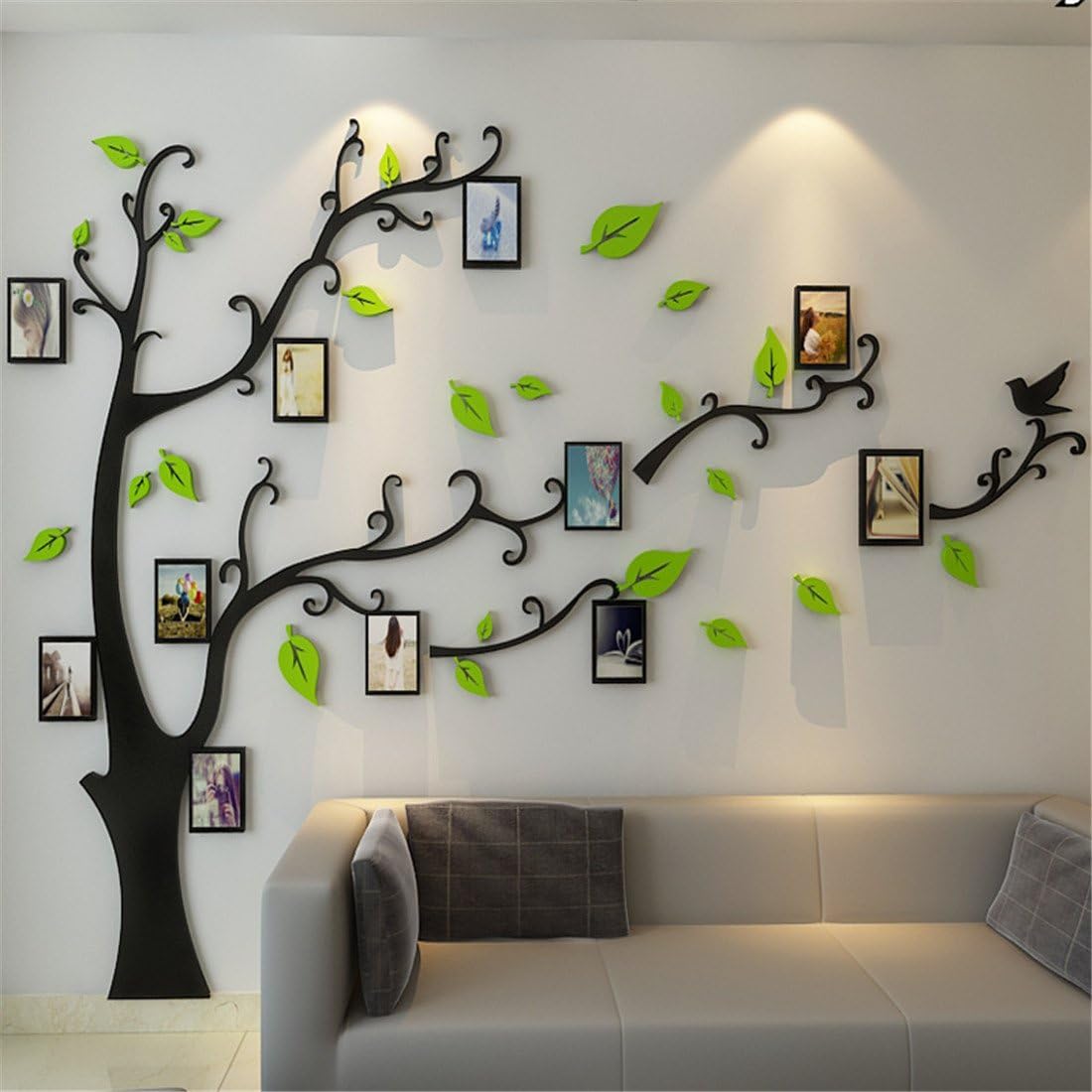 3D Tree Wall Stickers - DIY Photo Frame Tree Wall Decal Family Photo Frame Sticker Murals Wall Decor Living Room Bedroom TV Background Home Decorations (S:54 * 39in,Black Right)