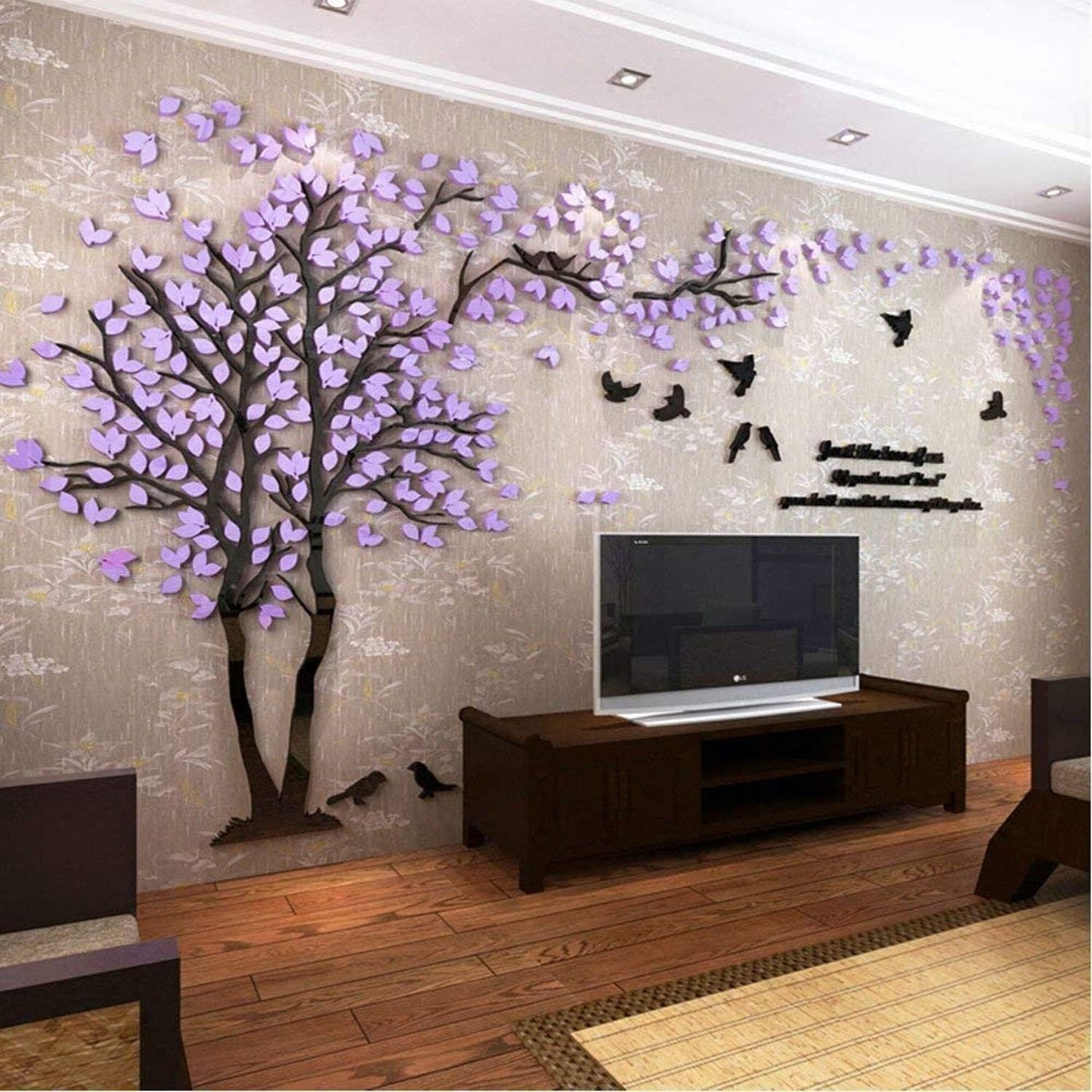 3D Tree Wall Stickers - DIY Tree and Birds Wall Decals Family Couple Tree Stickers Murals Wall Decor for Living Room Bedroom TV Background Home Decorations(Silver Right,M-98X51in)